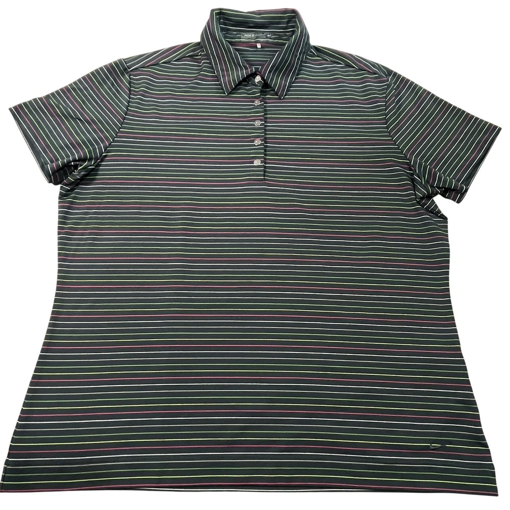 Nike Golf Dri-Fit Women's L 12-14 Gunmetal Gray Multicolor Stripe Snap Polo
